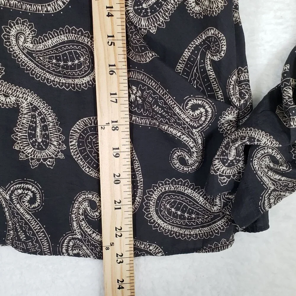 Zara Paisley Puff Sleeve Blouse Long Sleeve Boho Retro 70s Office Gray Womens XL
